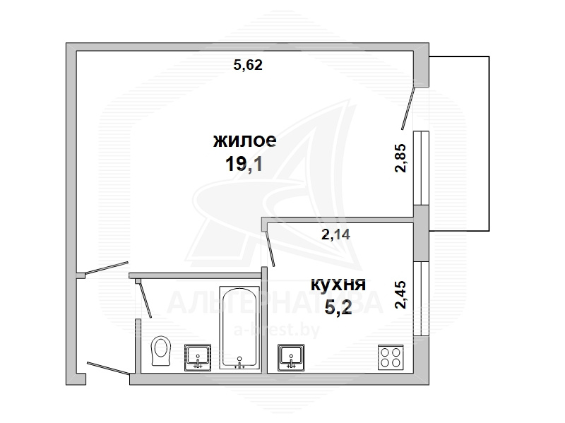  29.6кв.м., комнат 1, г. Брест (ЦЕНТР)