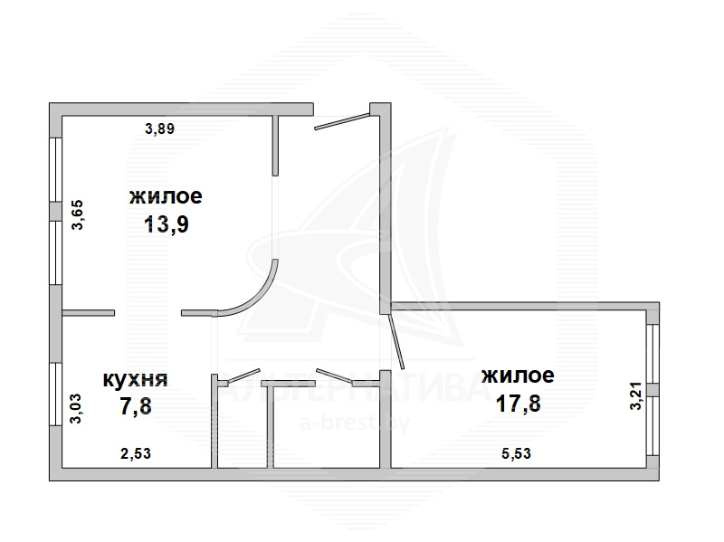  53.6кв.м., комнат 2, г. Брест (ЦЕНТР)