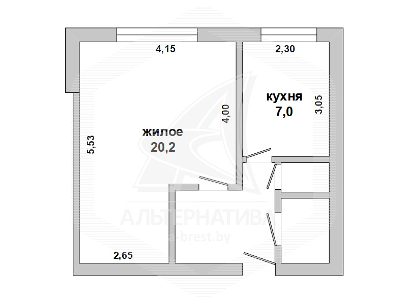  35кв.м., комнат 1, Жабинковский р-н