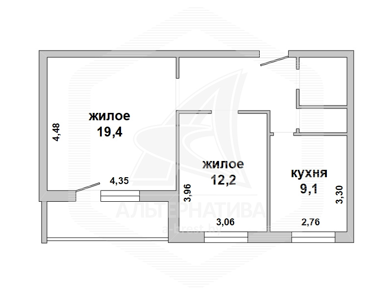  53.8кв.м., комнат 2, г. Брест (РЕЧИЦА)