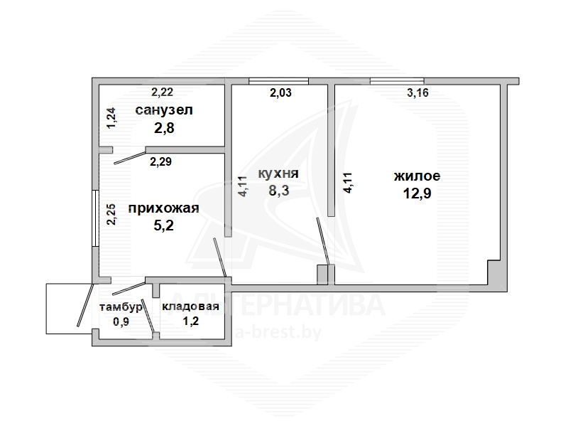  31.3кв.м., комнат 1, г. Брест (ЦЕНТР)