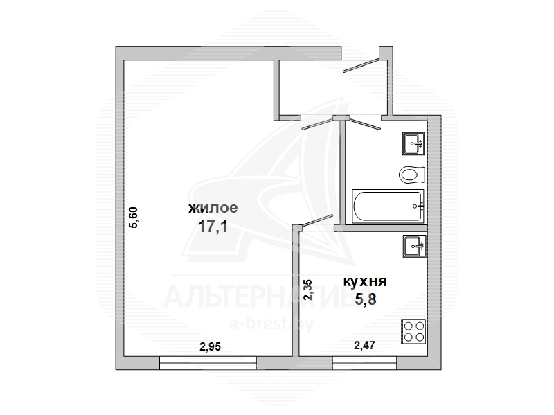  29кв.м., комнат 1, г. Брест (ЦЕНТР)