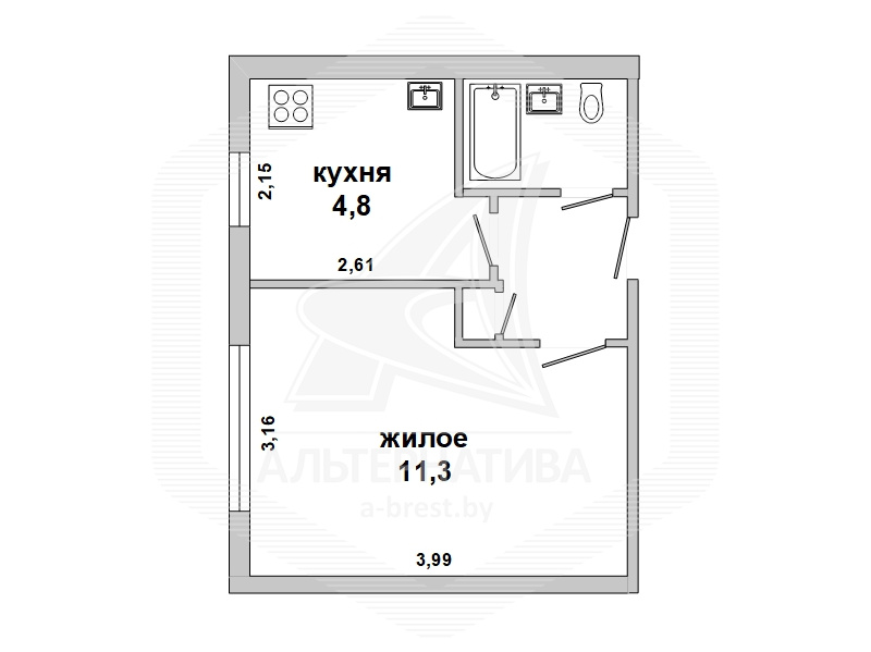  20.7кв.м., комнат 1, г. Брест (ВОСТОК)