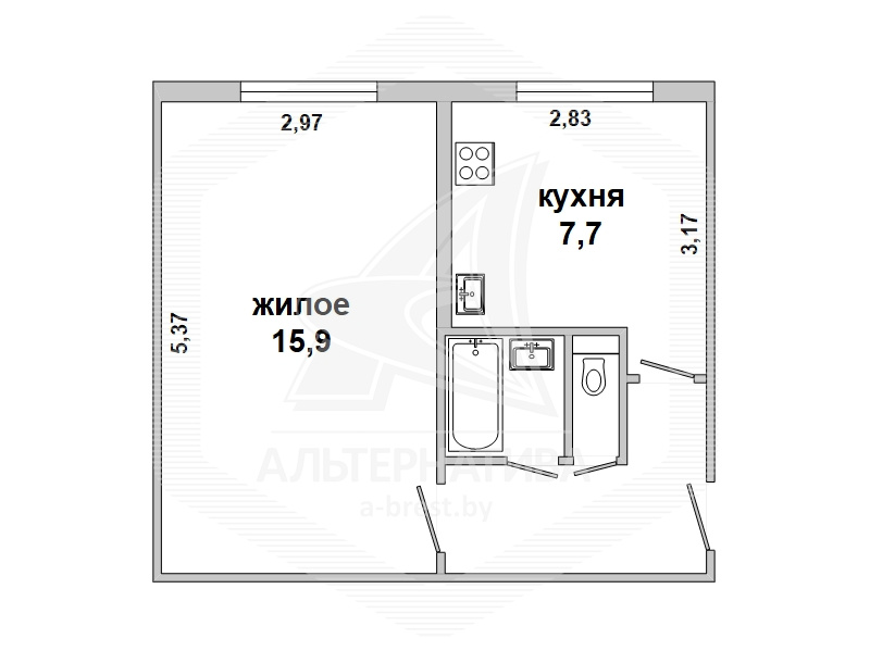  30.6кв.м., комнат 1, Кобринский р-н