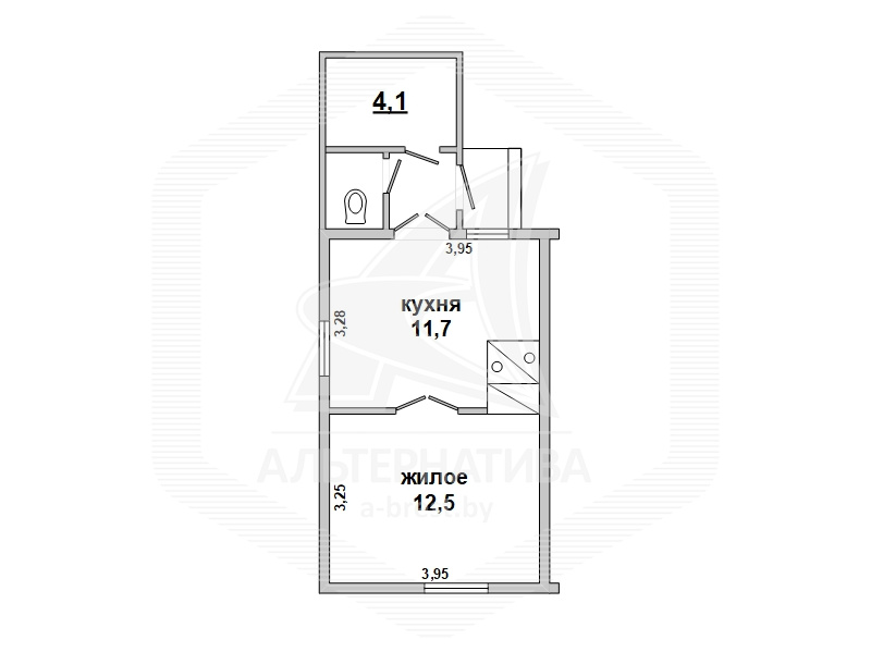  24.2кв.м., комнат 1, г. Брест (ГРАЕВКА)