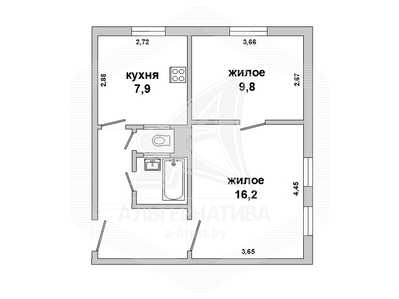  45кв.м., комнат 2, г. Брест (ЦЕНТР)