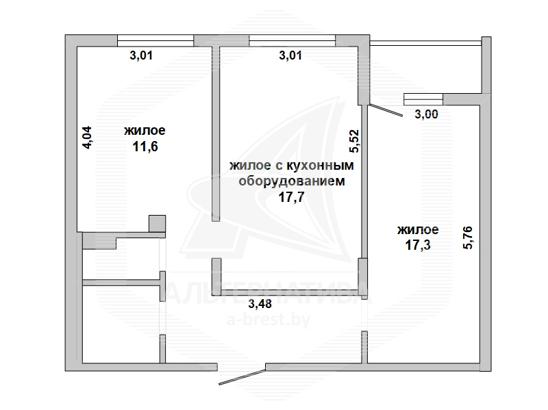  60.5кв.м., комнат 2, г. Брест (КОВАЛЕВО)