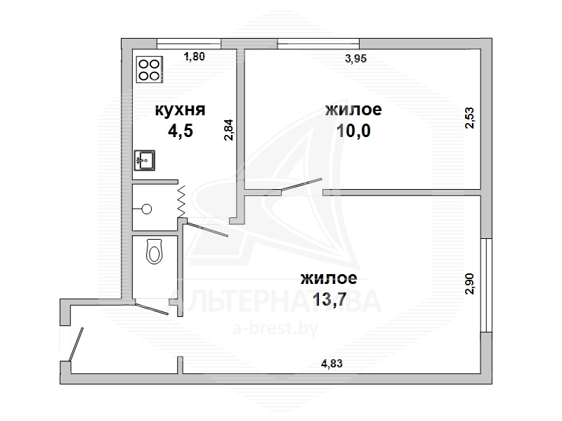  32.1кв.м., комнат 2, г. Брест (ЦЕНТР)