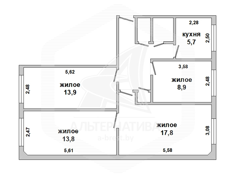  72кв.м., комнат 4, г. Брест (ЗАВОДСКАЯ)