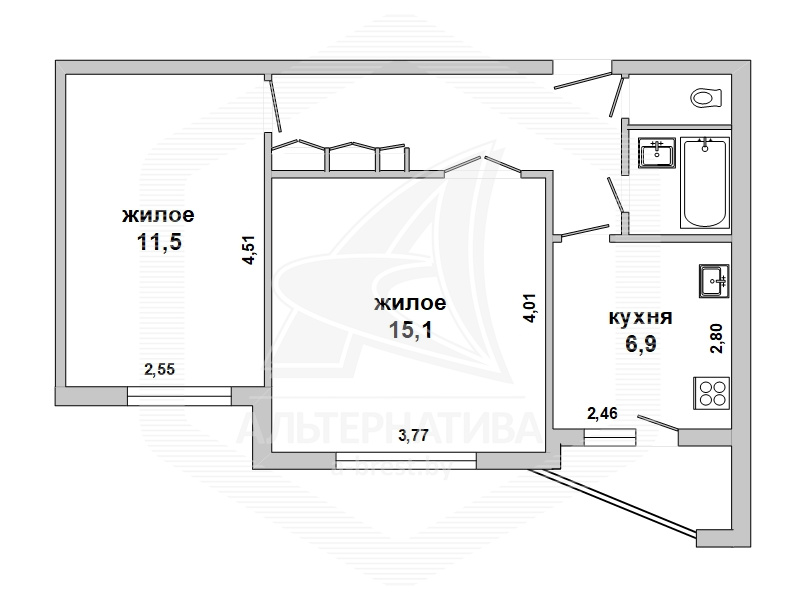  47.4кв.м., комнат 2, г. Брест (ЦЕНТР)