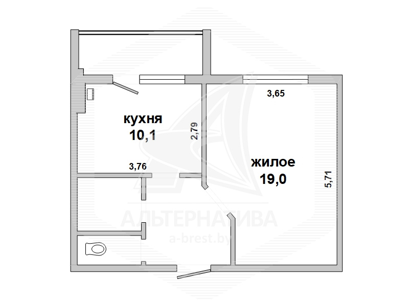  40.6кв.м., комнат 1, Жабинковский р-н