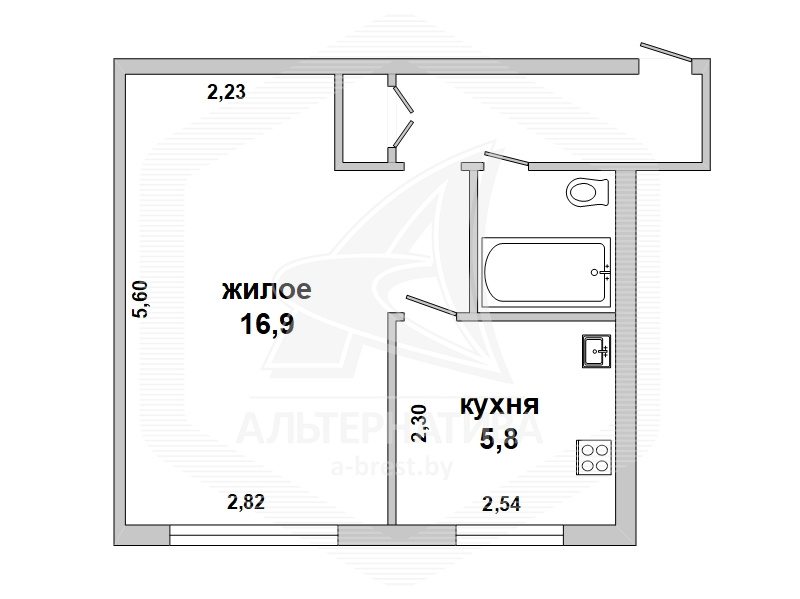  31.3кв.м., комнат 1, г. Брест (ЦЕНТР)