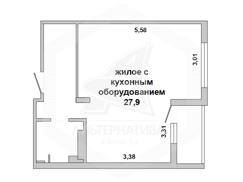  39.9кв.м., комнат 1, г. Брест (КОВАЛЕВО)