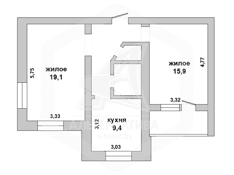  56.5кв.м., комнат 2, г. Брест (ТРИШИН)