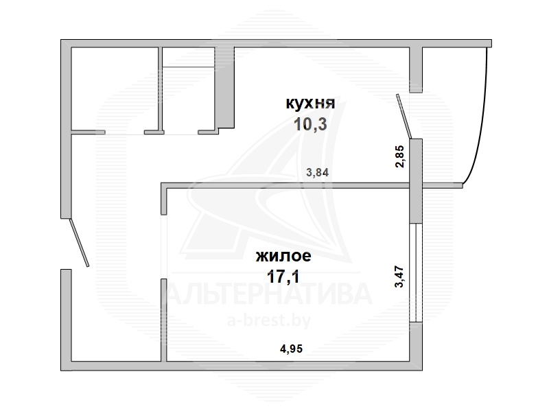  41.9кв.м., комнат 1, г. Брест (КОВАЛЕВО)