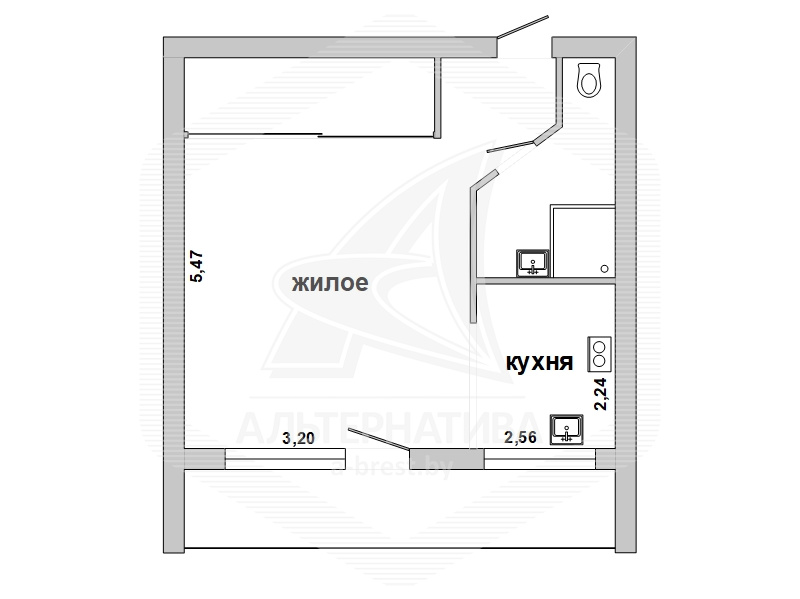 30.7кв.м., комнат 1, г. Брест (ЦЕНТР)