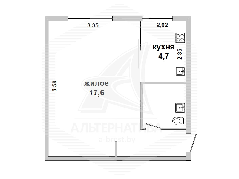  29кв.м., комнат 1, г. Брест (ЦЕНТР)