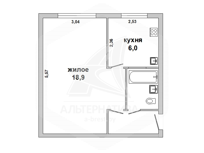  30.7кв.м., комнат 1, г. Брест (ЦЕНТР)