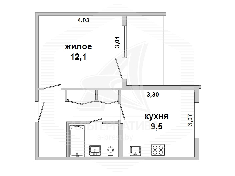  32.5кв.м., комнат 1, г. Брест (КИЕВКА)