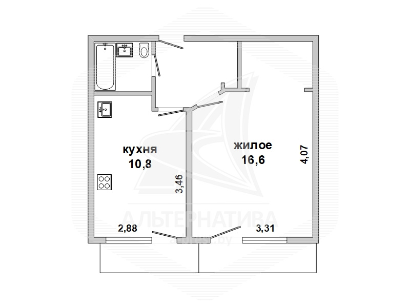  34.5кв.м., комнат 1, г. Брест (ЦЕНТР)