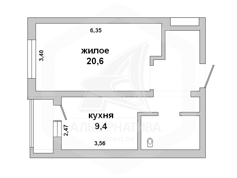  40.1кв.м., комнат 1, г. Брест (КОВАЛЕВО)