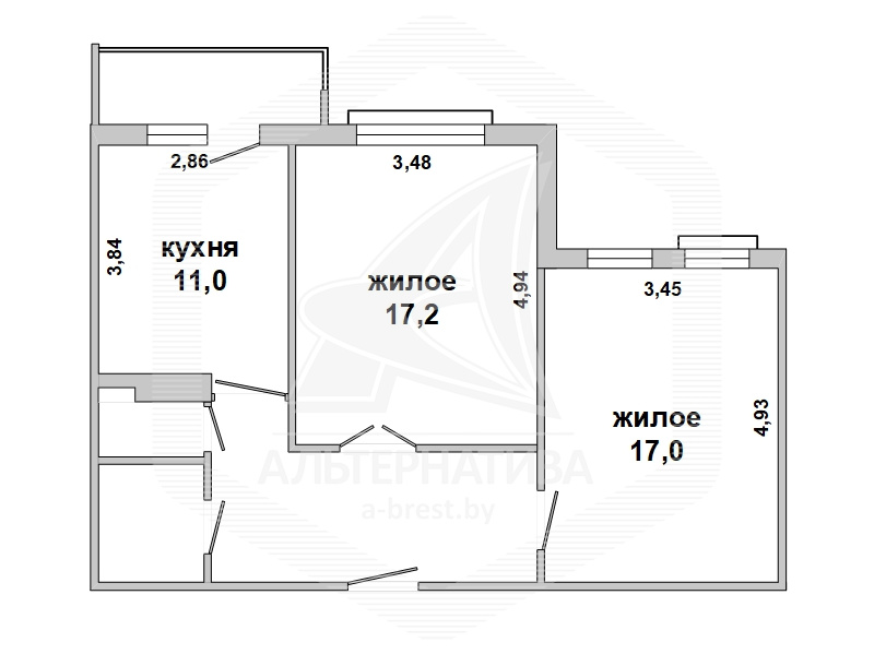  59.3кв.м., комнат 2, г. Брест (Лт. РЯБЦЕВА)