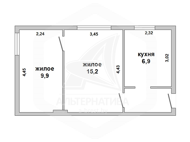  35кв.м., комнат 2, г. Брест (ГРАЕВКА)
